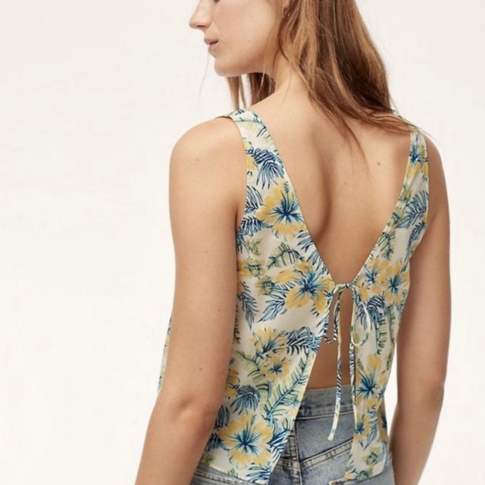 Aritzia Wilfred Free Kempner Open Back Tie Tropical Flowers Tank Top Sizโฆ - Picture 9 of 9